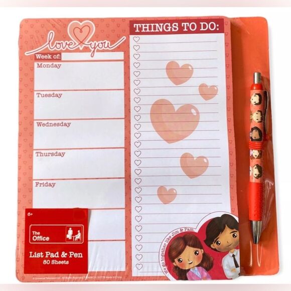 The Office NEW List Pad & Pen Set Jim & Pam Writing Note Pad Gift Valentine’s - Picture 1 of 5